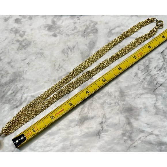 Vintage Gold Tone Tassel Statement Necklace Multi Strand Chain Retro - Picture 3 of 8
